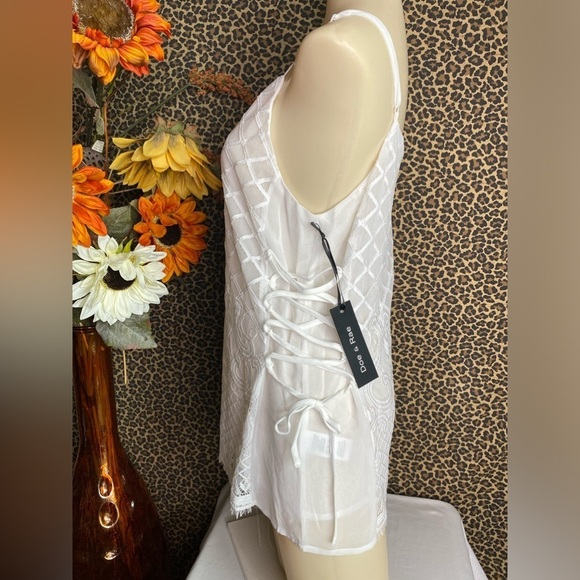 🌴3/$30🌴DOE & RAE White Embroidered Sleeveless Corset Side Tie Tank Blouse NWT - Picture 6 of 11